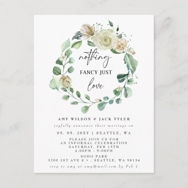 Nothing Fancy Just Love Wedding Announcement  Postcard (Front)