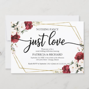 Nothing Fancy Just Love Wedding Burgundy Geometric Invitation