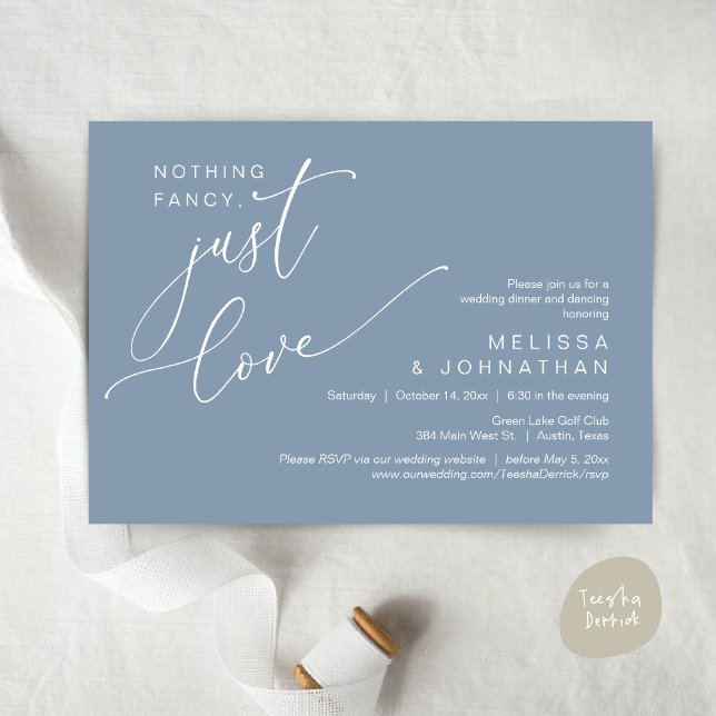 Nothing Fancy, Just Love, Wedding Dinner Dancing Invitation (Nothing Fancy, Just Love, Wedding Romantic Dinner Dancing Invitation Card, PDF, in Dusty Blue)