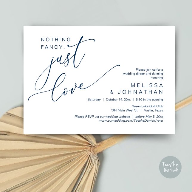 Nothing Fancy, Just Love, Wedding Dinner Dancing Invitation (Nothing Fancy, Just Love, Wedding Romantic Dinner Dancing Invitation Card, PDF, in Navy Blue)