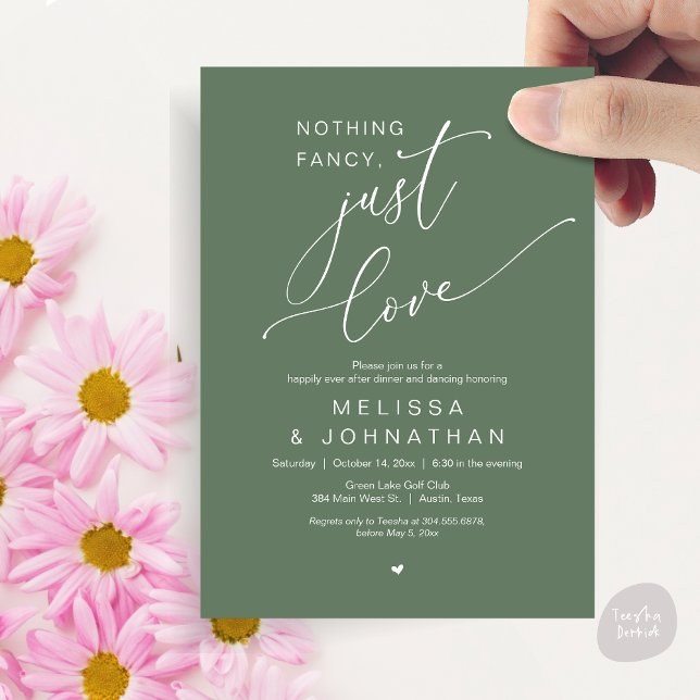 Nothing Fancy, Just Love, Wedding Dinner Dancing Invitation (Nothing Fancy, Just Love, Romantic Wedding Dinner Dancing Invitation Card, PDF, in Forest Sage Green)