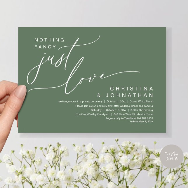 Nothing Fancy Just Love Wedding Dinner Party Invitation (Nothing Fancy Just Love Modern Romantic Wedding Dinner Lunch Brunch Party Invites Card Sage Green)