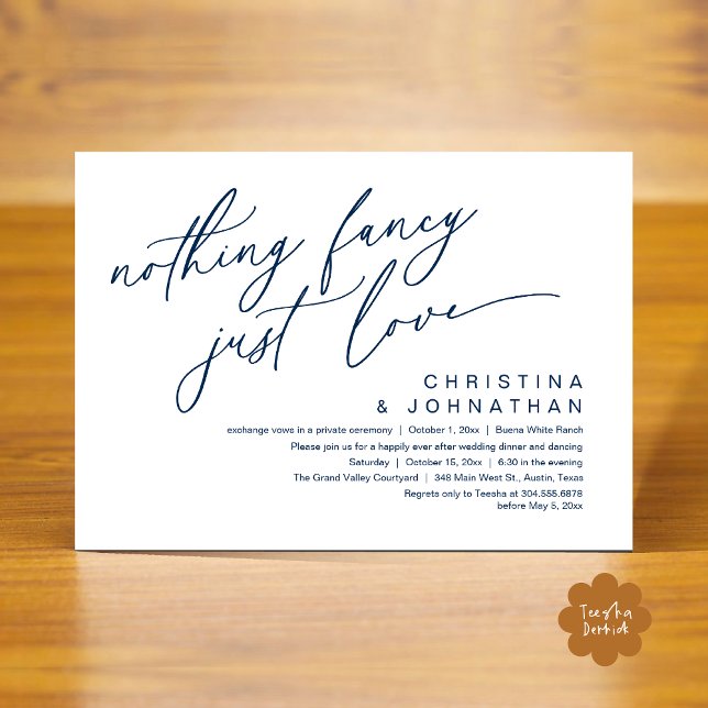 Nothing Fancy Just Love Wedding Dinner Party Invitation (Nothing Fancy Just Love Modern Romantic Wedding Dinner Party Invitation Card PDF Navy Blue)