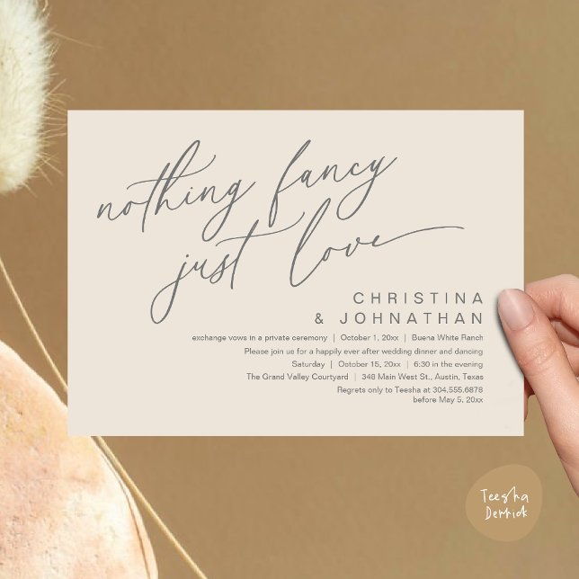 Nothing Fancy Just Love Wedding Dinner Party Invitation (Nothing Fancy Just Love Modern Romantic Wedding Dinner Party Invitation Card PDF Cream Grey)