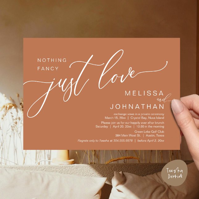 Nothing Fancy Just Love, Wedding Elopement Brunch Invitation (Celebrate with us, Nothing Fancy Just Love, Romantic Wedding Brunch Invitation Card PDF Copper Brown)