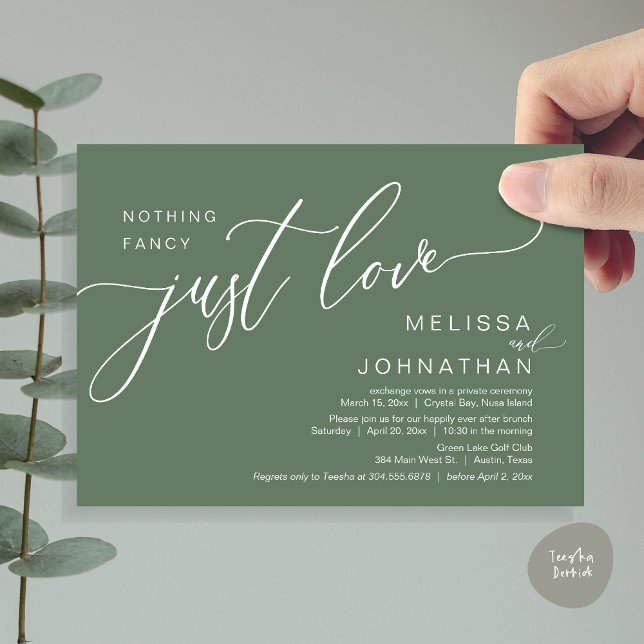 Nothing Fancy Just Love, Wedding Elopement Brunch Invitation (Celebrate with us, Nothing Fancy Just Love, Romantic Wedding Brunch Invitation Card PDF Sage Green)