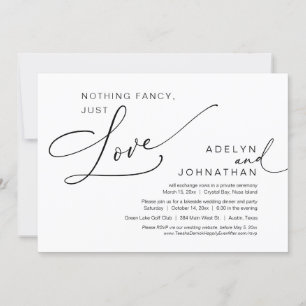 Nothing Fancy, Just Love, Wedding Elopement Dinner Invitation