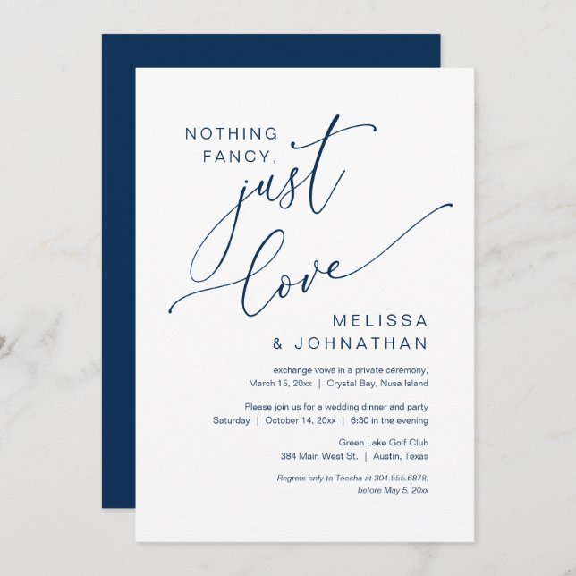 Nothing Fancy, Just Love, Wedding Elopement Dinner Invitation (Front/Back)