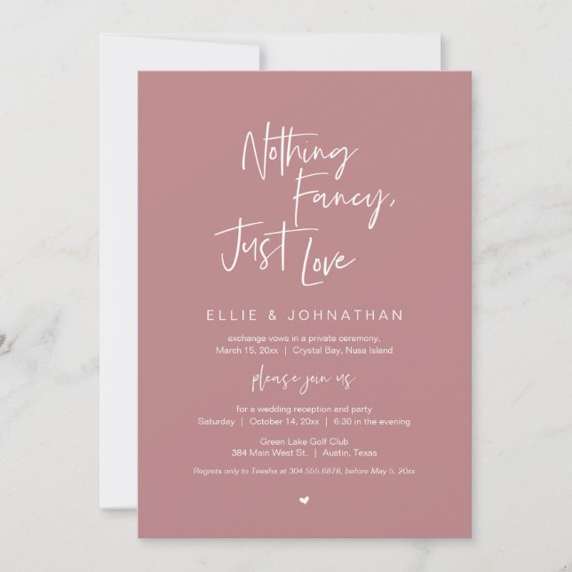 Nothing Fancy Just Love, Wedding Elopement Dinner Invitation (Front)