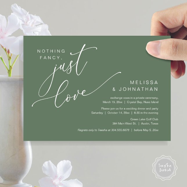 Nothing Fancy, Just Love, Wedding Elopement Dinner Invitation (Nothing Fancy, Just Love, Wedding Elopement Dinner Invitation Card, PDF, in Sage Green)