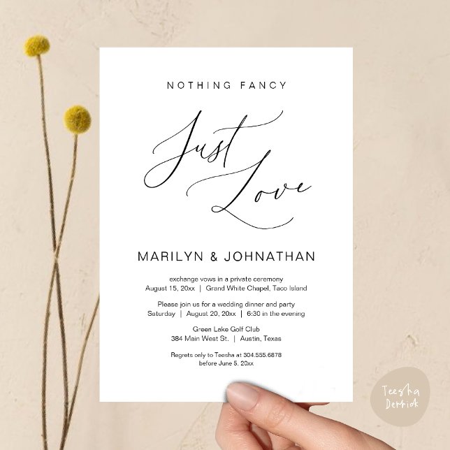 Nothing Fancy, Just Love, Wedding Elopement Dinner Invitation (Nothing Fancy, Just Love, Wedding Elopement Dinner Brunch Lunch Party Invites Card PDF, Black White)