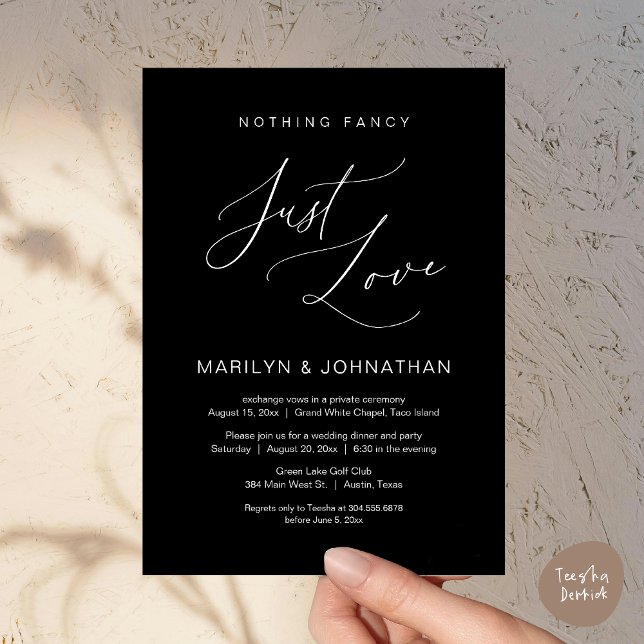 Nothing Fancy, Just Love, Wedding Elopement Dinner Invitation (Nothing Fancy, Just Love, Wedding Elopement Dinner Brunch Lunch Party Invites Card PDF, Black White)