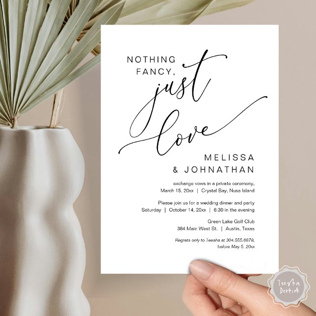 Nothing Fancy, Just Love, Wedding Elopement Invita Invitation (Nothing Fancy, Just Love, Wedding Elopement Invitation Card, PDF, Modern Romantic, Black and White)