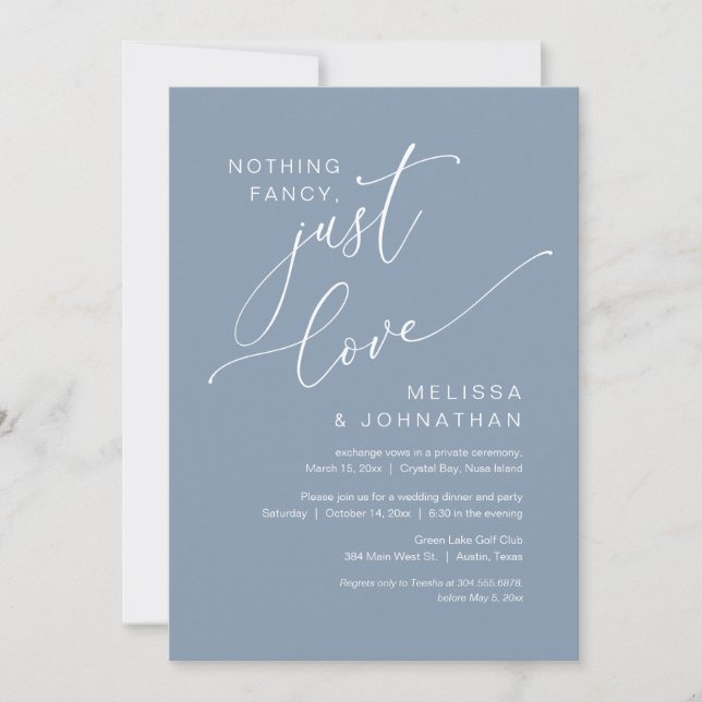 Nothing Fancy, Just Love, Wedding Elopement Invitation (Front)
