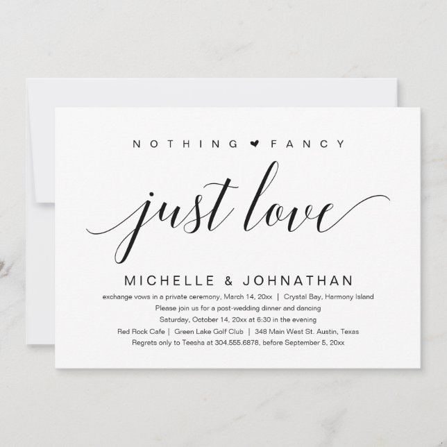 Nothing Fancy, Just Love, Wedding Elopement Invitation (Front)