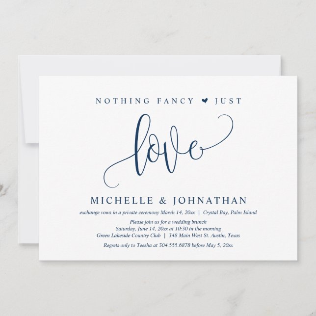 Nothing Fancy, Just Love, Wedding Elopement Invitation (Front)