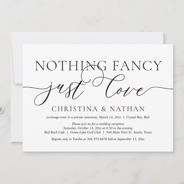 Nothing Fancy, Just Love, Wedding Elopement Party Invitation (Front)