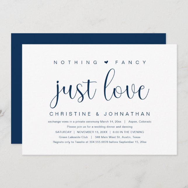 Nothing Fancy Just Love, Wedding Elopement Party Invitation (Front/Back)
