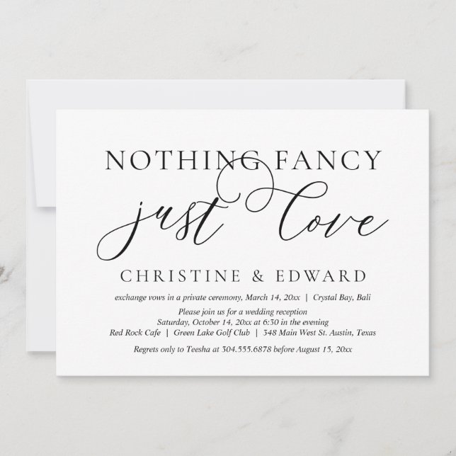 Nothing Fancy, Just Love, Wedding Elopement Party  Invitation (Front)