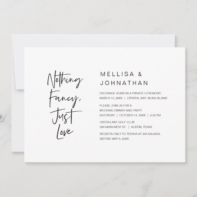 Nothing Fancy, Just Love, Wedding Elopement Party Invitation (Front)