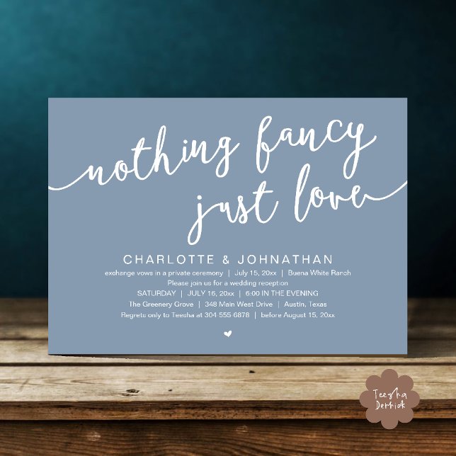Nothing Fancy, Just Love, Wedding Elopement Party Invitation (Nothing Fancy, Just Love, Wedding Elopement Dinner Lunch Brunch Party Invites Card  PDF Dusty Blue)