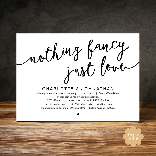 Nothing Fancy, Just Love, Wedding Elopement Party Invitation (Nothing Fancy, Just Love, Wedding Elopement Dinner Lunch Brunch Party Invites Card  PDF Black White)
