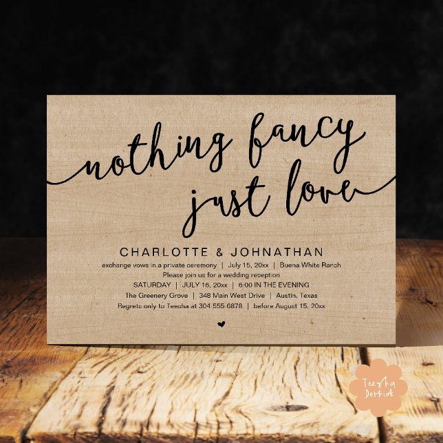 Nothing Fancy, Just Love, Wedding Elopement Party Invitation (Nothing Fancy, Just Love, Wedding Elopement Dinner Lunch Brunch Party Invites Card  PDF Brown Wood)