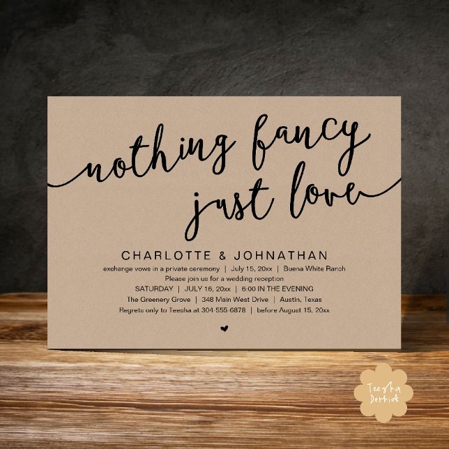 Nothing Fancy, Just Love, Wedding Elopement Party Invitation (Nothing Fancy, Just Love, Wedding Elopement Dinner Lunch Brunch Party Invites Card  PDF Brown Kraft)