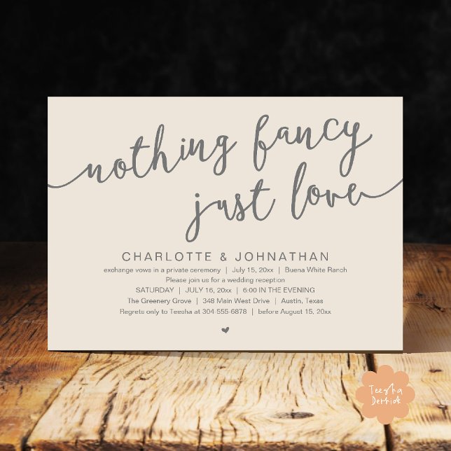 Nothing Fancy, Just Love, Wedding Elopement Party Invitation (Nothing Fancy, Just Love, Wedding Elopement Dinner Lunch Brunch Party Invites Card  PDF Cream Grey)