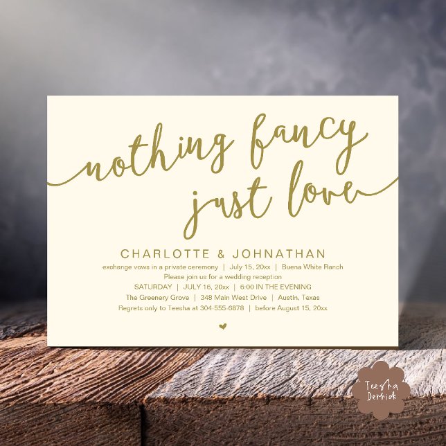 Nothing Fancy, Just Love, Wedding Elopement Party Invitation (Nothing Fancy, Just Love, Wedding Elopement Dinner Lunch Brunch Party Invites Card  PDF Yellow gold)