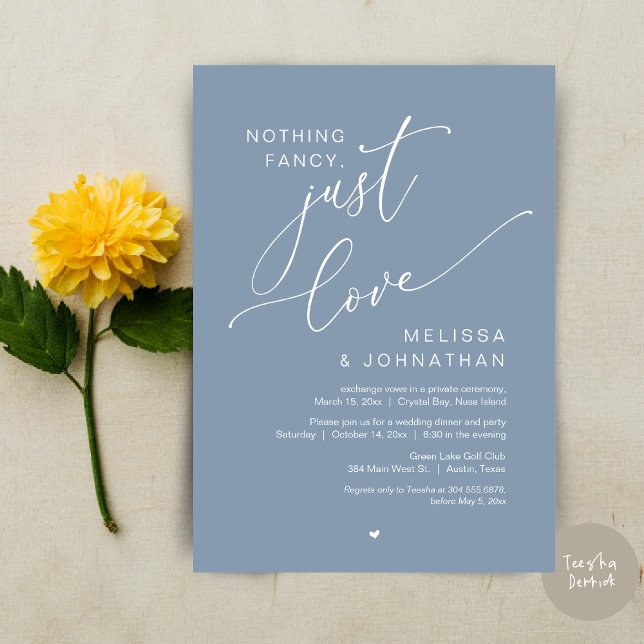 Nothing Fancy, Just Love, Wedding Elopement Party Invitation (Nothing Fancy, Just Love, Wedding Elopement Dinner Party Invitation Card, PDF, In Dusty Blue)