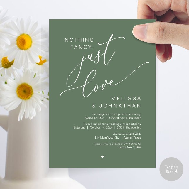 Nothing Fancy, Just Love, Wedding Elopement Party Invitation (Nothing Fancy, Just Love, Wedding Elopement Dinner Party Invitation Card, PDF, In Sage Green)