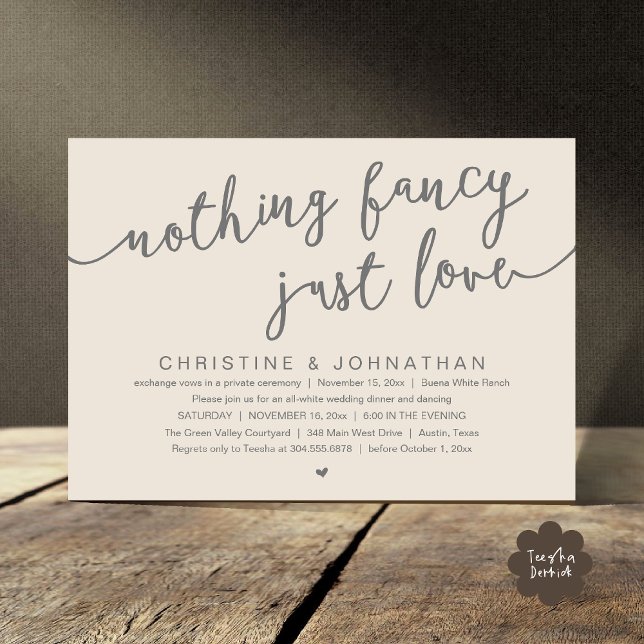 Nothing Fancy, Just Love, Wedding Elopement Party Invitation (Nothing Fancy, Just Love, Wedding Elopement Party Invites Card PDF Modern Cottage Rustic Cream Grey)