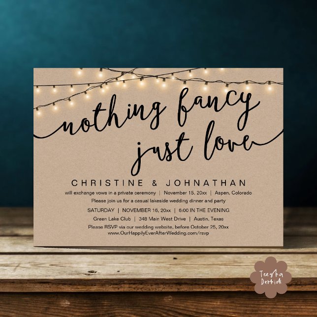 Nothing Fancy, Just Love, Wedding Elopement Party Invitation (Nothing Fancy, Just Love, Wedding Elopement Party Invites Card PDF Rustic Cottage Light Brown Kraft)