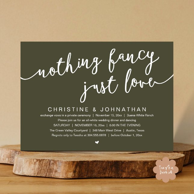 Nothing Fancy, Just Love, Wedding Elopement Party Invitation (Nothing Fancy, Just Love, Wedding Elopement Party Invites Card PDF Modern Cottage Rustic Olive Green)