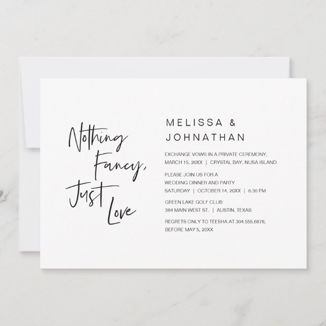 Nothing Fancy, Just Love, Wedding Elopement Party  Invitation (Front)