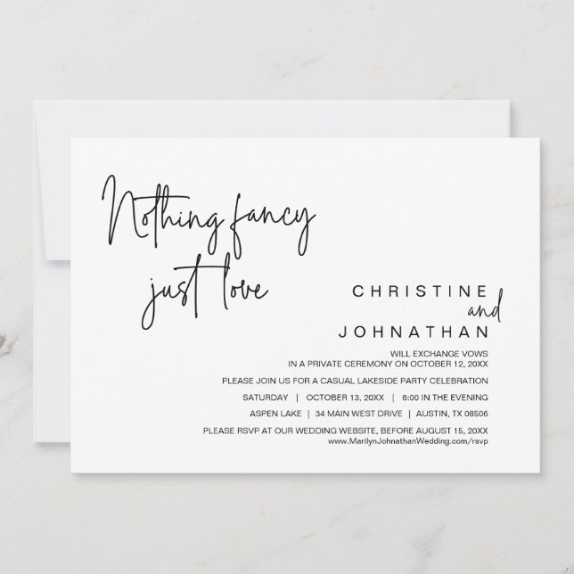 Nothing Fancy, Just Love, Wedding Elopement Party  Invitation (Front)