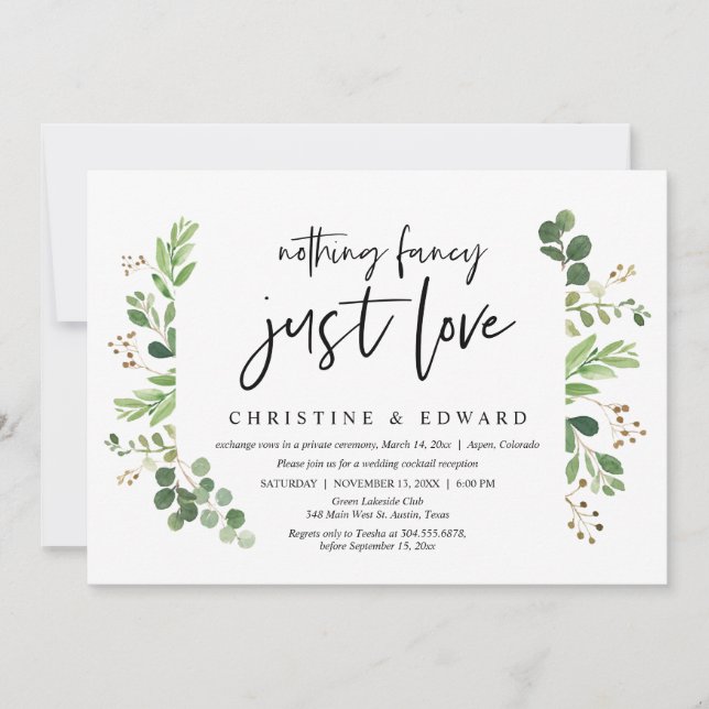 Nothing Fancy, Just Love, Wedding Elopement Party Invitation (Front)