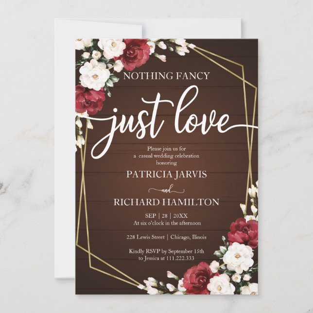 Nothing Fancy Just Love Wedding Geometric Rustic Invitation (Front)