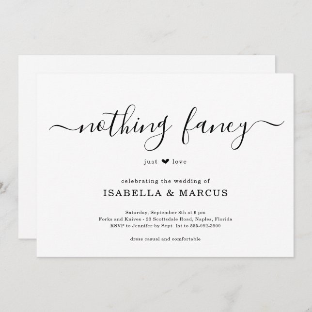 Nothing Fancy Just Love Wedding Invitation (Front/Back)