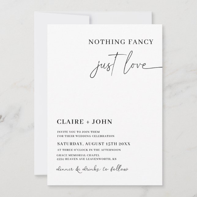 Nothing Fancy Just Love Wedding Invitation (Front)