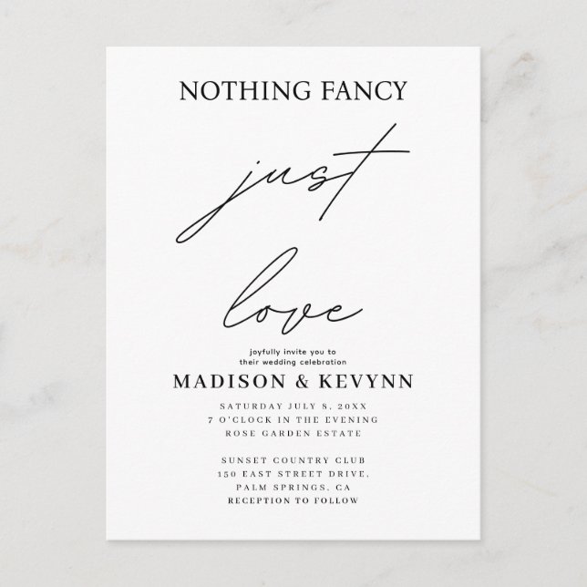 Nothing Fancy Just Love Wedding Invitation Postcard (Front)
