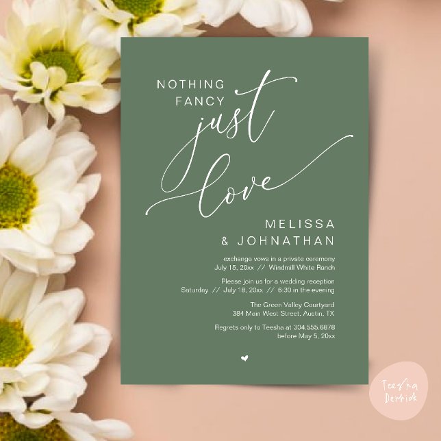 Nothing Fancy, Just Love, Wedding Reception Dinner Invitation (Nothing Fancy Just Love Wedding Reception Dinner Lunch Brunch Romantic Invites Card PDF Sage Green)
