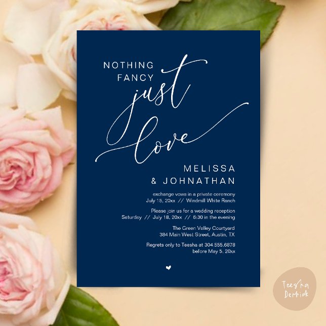 Nothing Fancy, Just Love, Wedding Reception Dinner Invitation (Nothing Fancy Just Love Wedding Reception Dinner Lunch Brunch Romantic Invites Card PDF Navy Blue)
