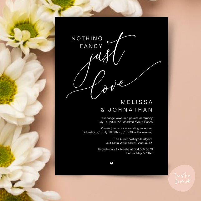 Nothing Fancy, Just Love, Wedding Reception Dinner Invitation (Nothing Fancy Just Love Wedding Reception Dinner Lunch Brunch Romantic Invites Card PDF Classy Black)