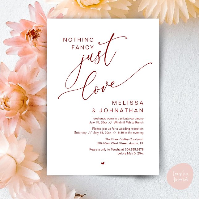 Nothing Fancy, Just Love, Wedding Reception Dinner Invitation (Nothing Fancy Just Love Wedding Reception Dinner Lunch Brunch Romantic Invites Card PDF Burgundy Red)