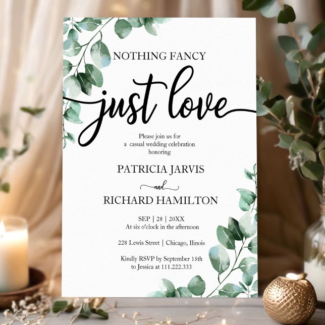 Nothing Fancy Just Love Wedding Reception Greenery Invitation (Creator Uploaded)