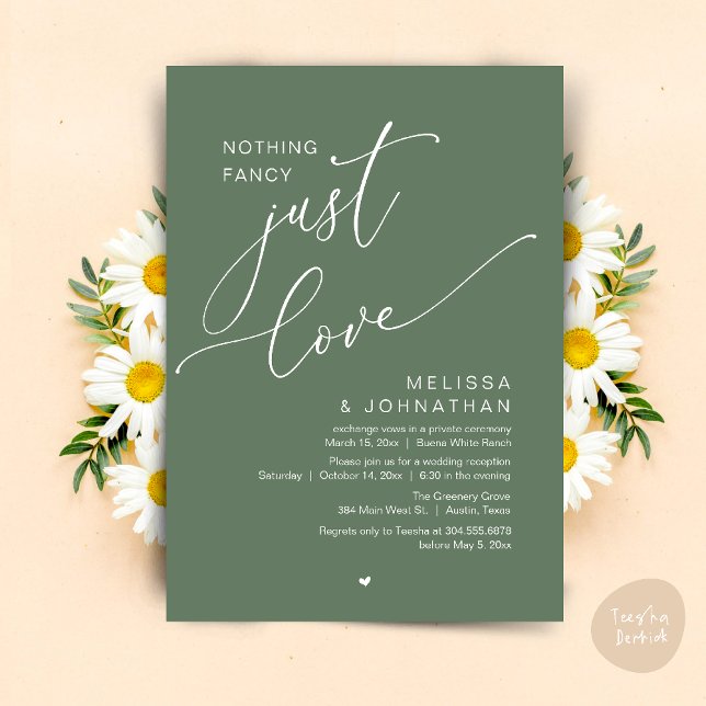 Nothing Fancy, Just Love, Wedding Reception Invitation (Nothing Fancy, Just Love, Wedding Reception Dinner Party Brunch Lunch Invitation Card Sage Green)