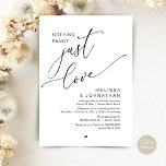 Nothing Fancy, Just Love, Wedding Reception Invitation<br><div class="desc">Mark the beginning of your forever with elegance using our contemporary romantic black and white theme wedding reception elopement celebration invitation card, "Nothing Fancy Just Love". Perfect for couples extending their joyous occasion, this invitation exudes sophistication with a hint of playfulness, setting the stage for a memorable event. Adorned with...</div>