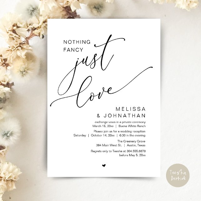Nothing Fancy, Just Love, Wedding Reception Invitation (Nothing Fancy, Just Love, Wedding Reception Dinner Party Brunch Lunch Invitation Card Black White)